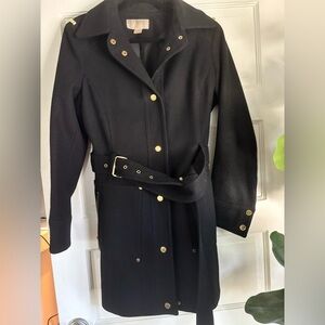 Michael Kors Wool Blend Black Gold Belted Women's Coat